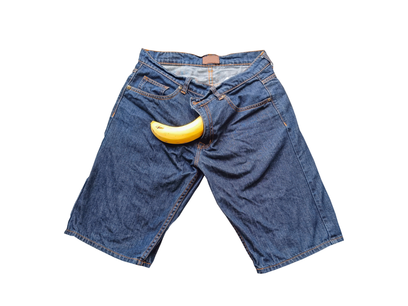 Big banana sticking out of mens jeans