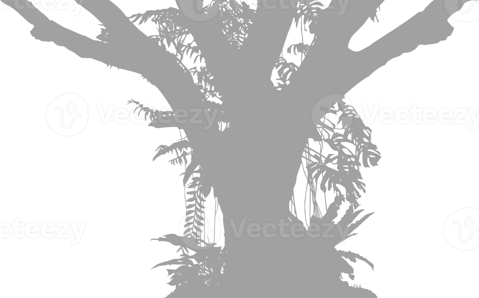 Tree in the Forest or Jungle Silhouette for Art Illustration, Background, or Graphic Design Element. Format PNG