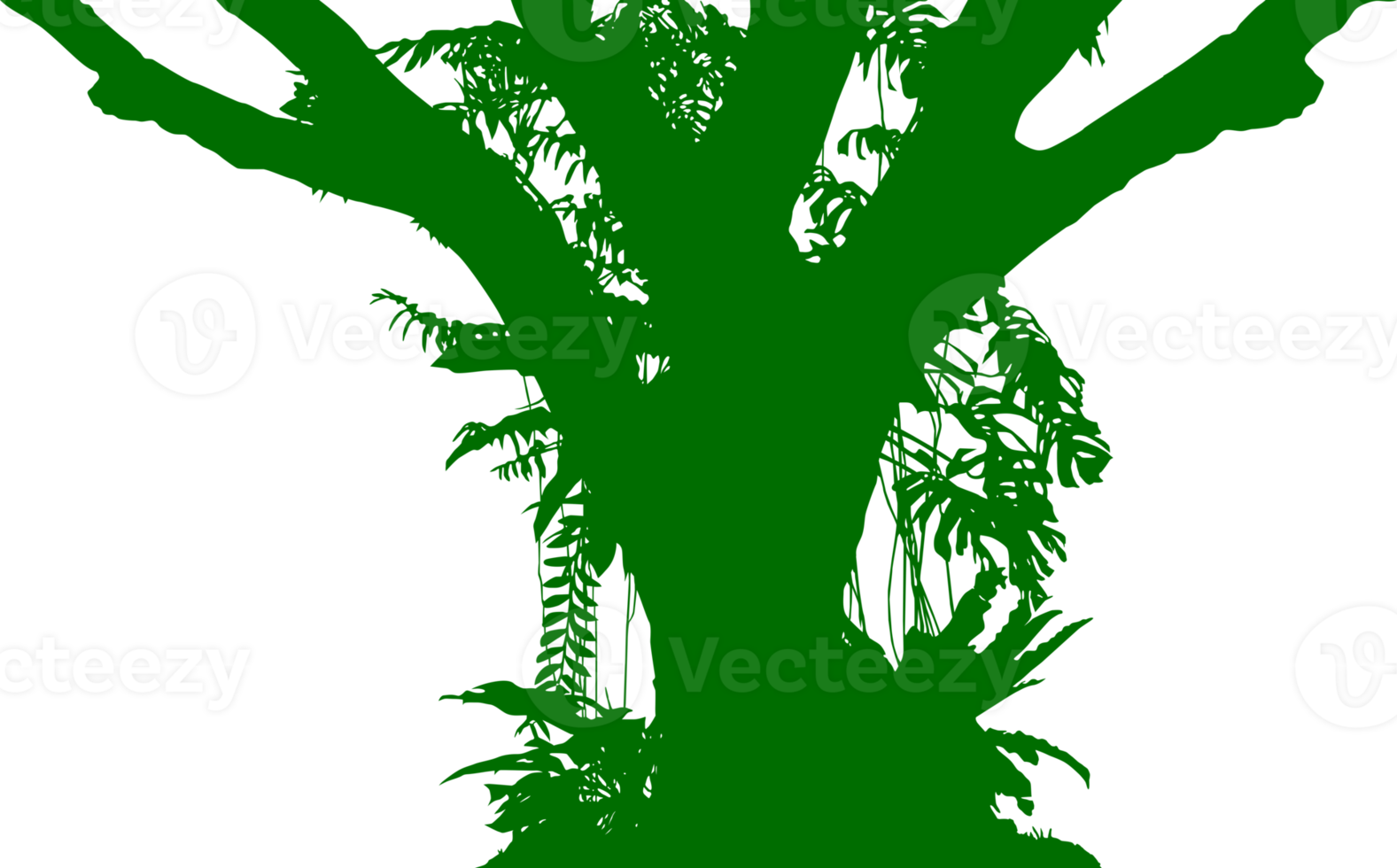 Tree in the Forest or Jungle Silhouette for Art Illustration, Background, or Graphic Design Element. Format PNG