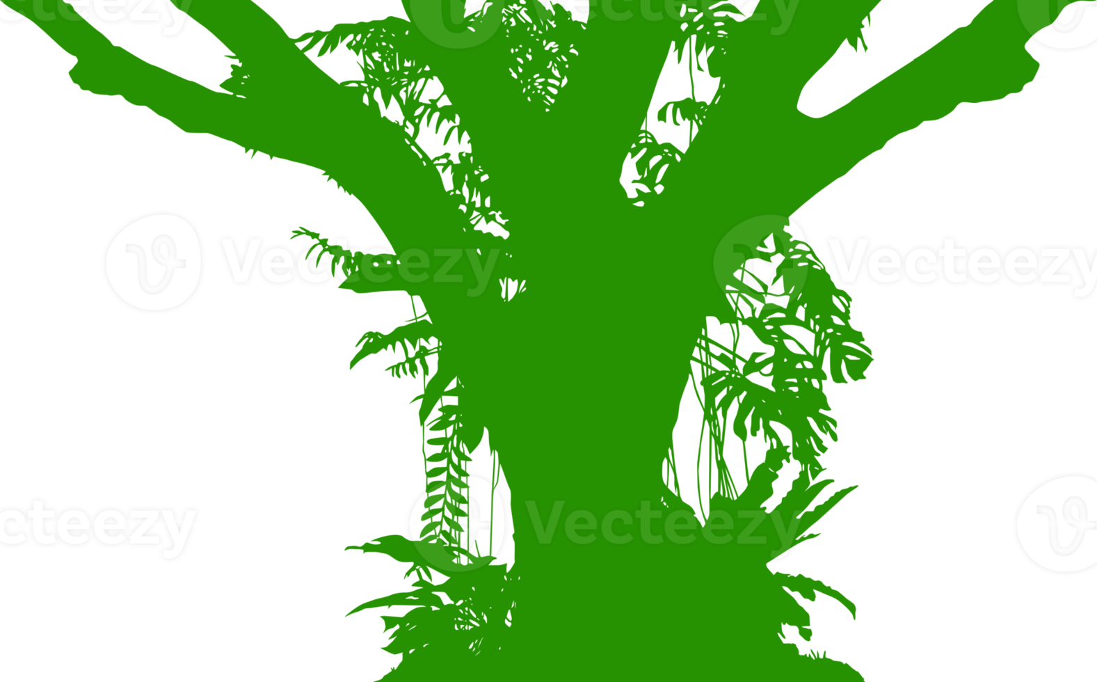 Tree in the Forest or Jungle Silhouette for Art Illustration, Background, or Graphic Design Element. Format PNG