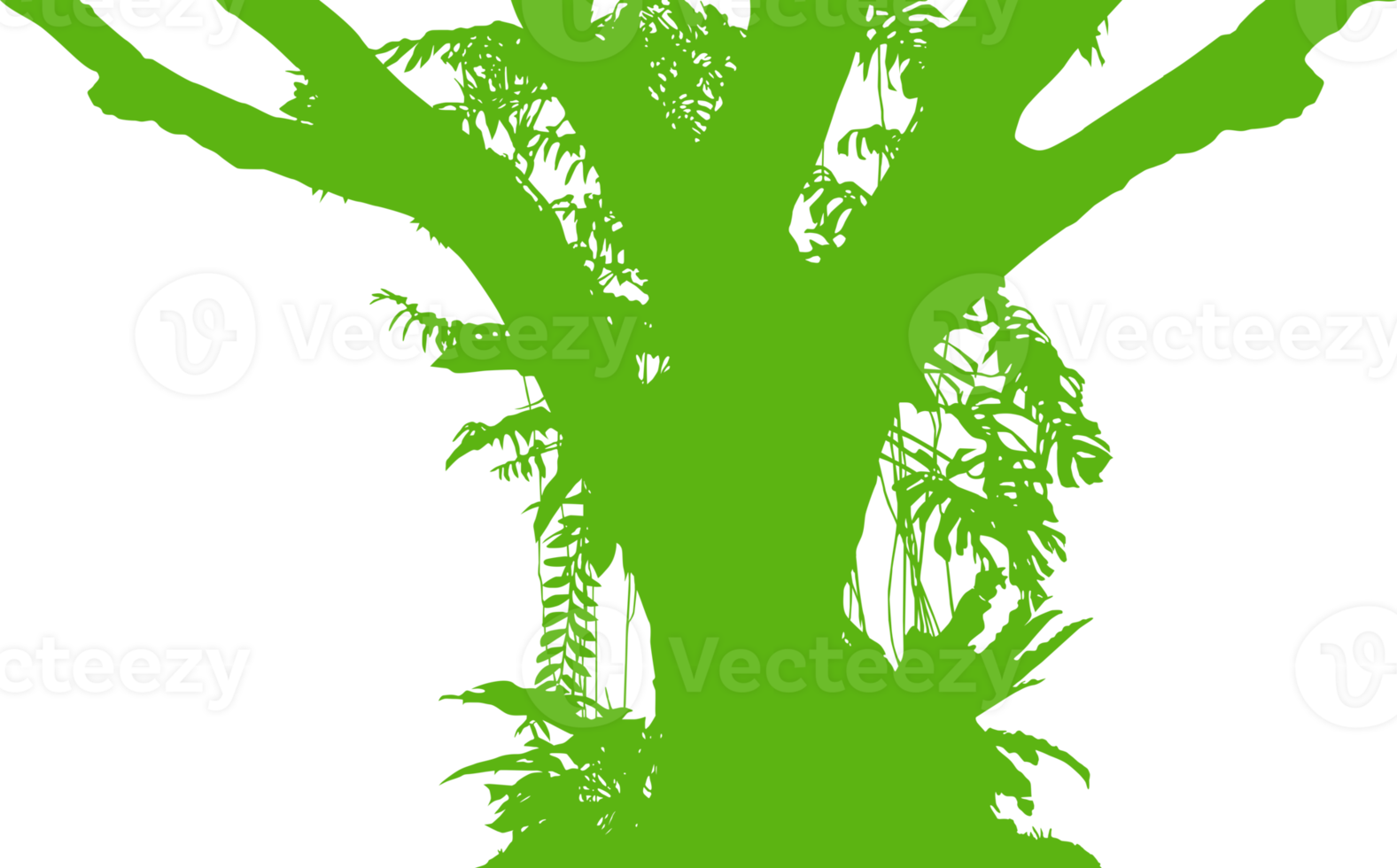 Tree in the Forest or Jungle Silhouette for Art Illustration, Background, or Graphic Design Element. Format PNG