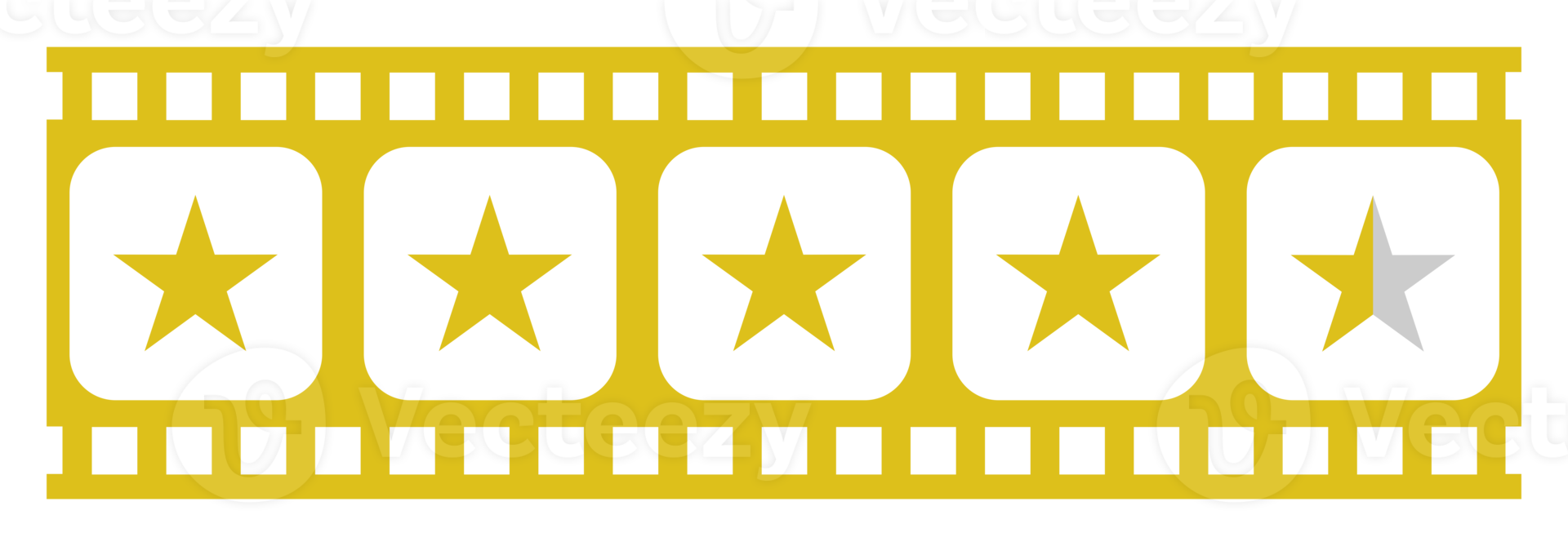 Visual of the Five 5 Star Sign in the Filmstrip Silhouette. Star Rating Icon Symbol for Film or Movie Review, Pictogram, Apps, Website or Graphic Design Element. Rating 4,5 Star. Format PNG