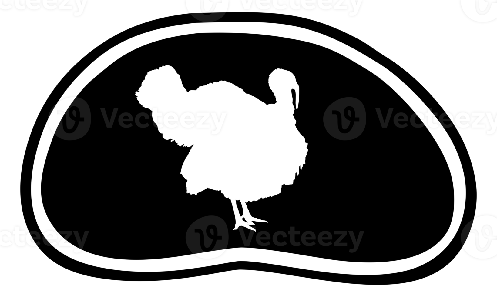 Turkey Silhouette in the Meat Shape for Logo,Label, Mark, Tag, Pictogram or Graphic Design Element. The Turkey is a large bird in the genus Meleagris. Format PNG