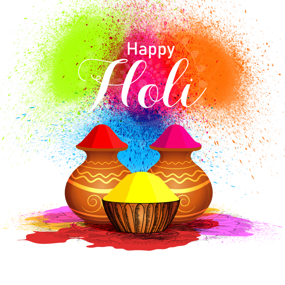 Happy holi festival of color with exploded colorful powder png