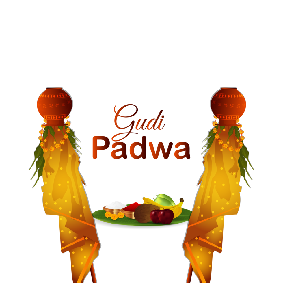 Indian festival happy gudi padwa celebration greeting card png