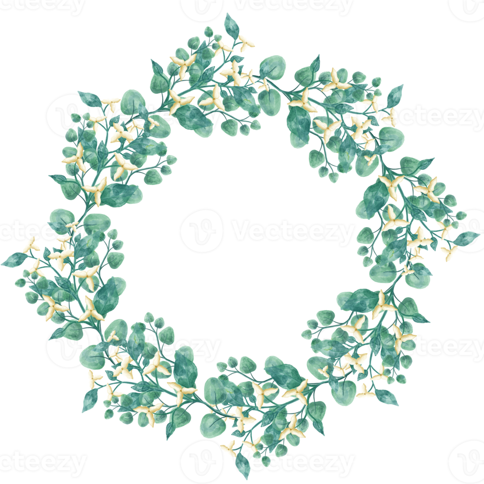 Watercolor floral WREATH png with transparent background