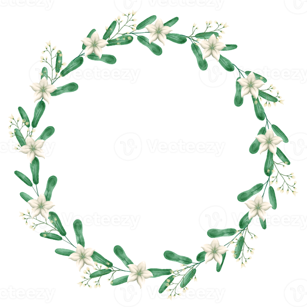 Watercolor floral WREATH png with transparent background