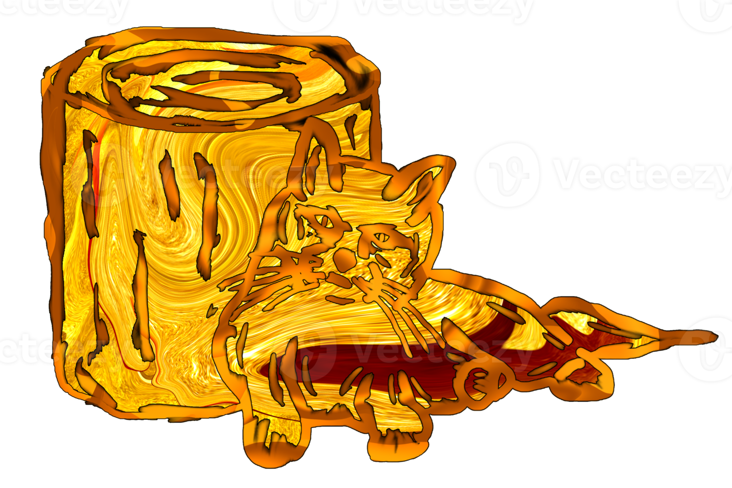 gyllene Färg ikon av katt lutande på en blockera av trä png