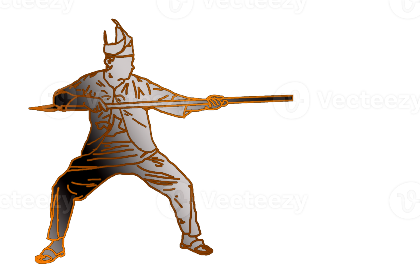 Icon of Malay Warrior doing step martial art using spear as weapon png