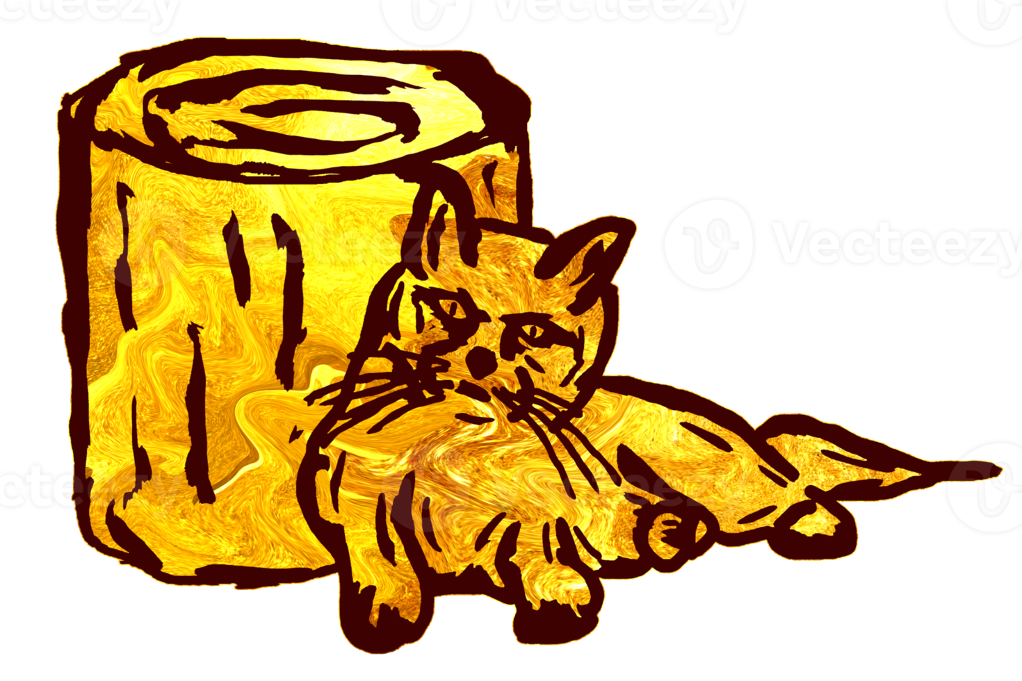 golden color icon of  cat leaning on a block of wood png