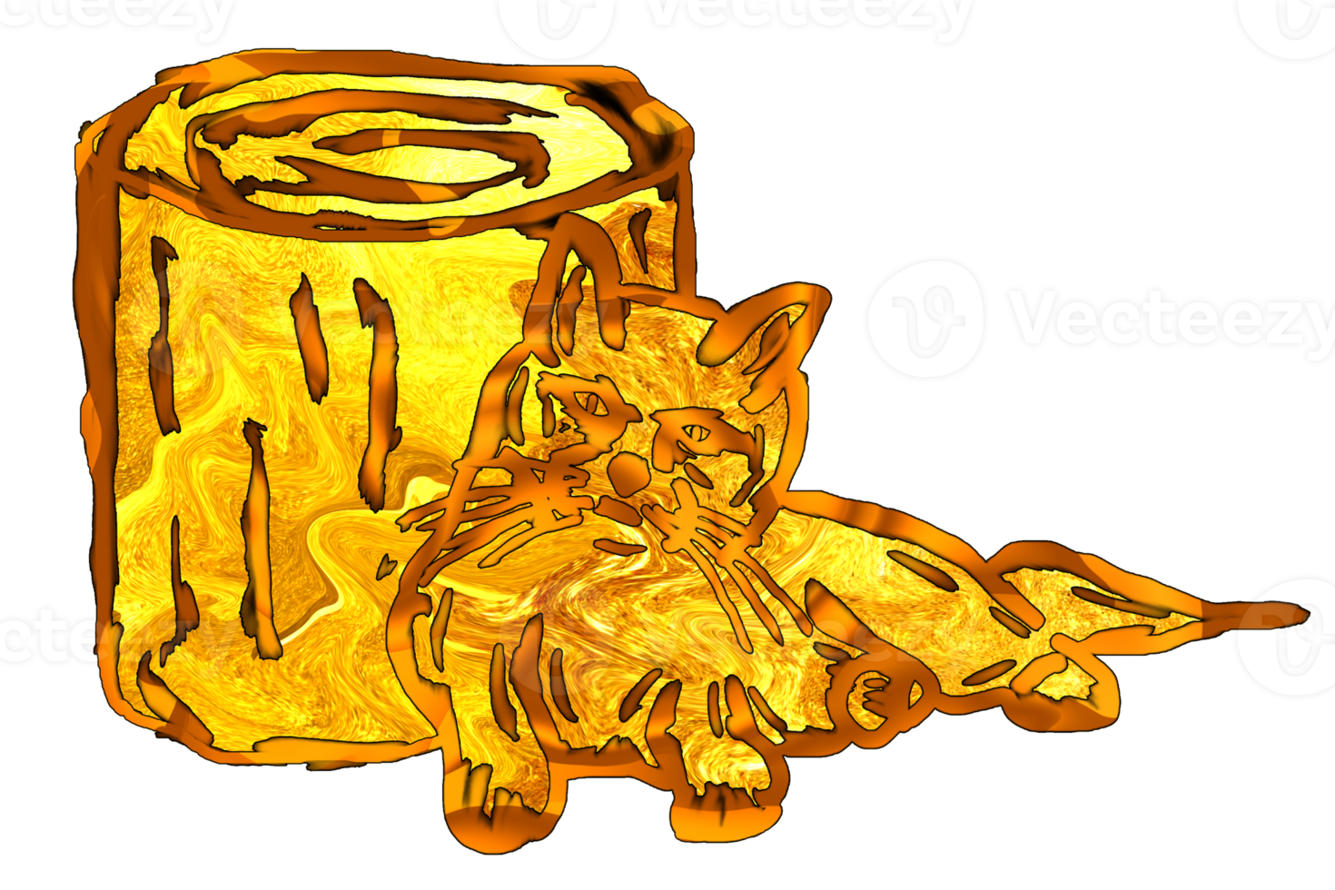 golden color icon of  cat leaning on a block of wood png