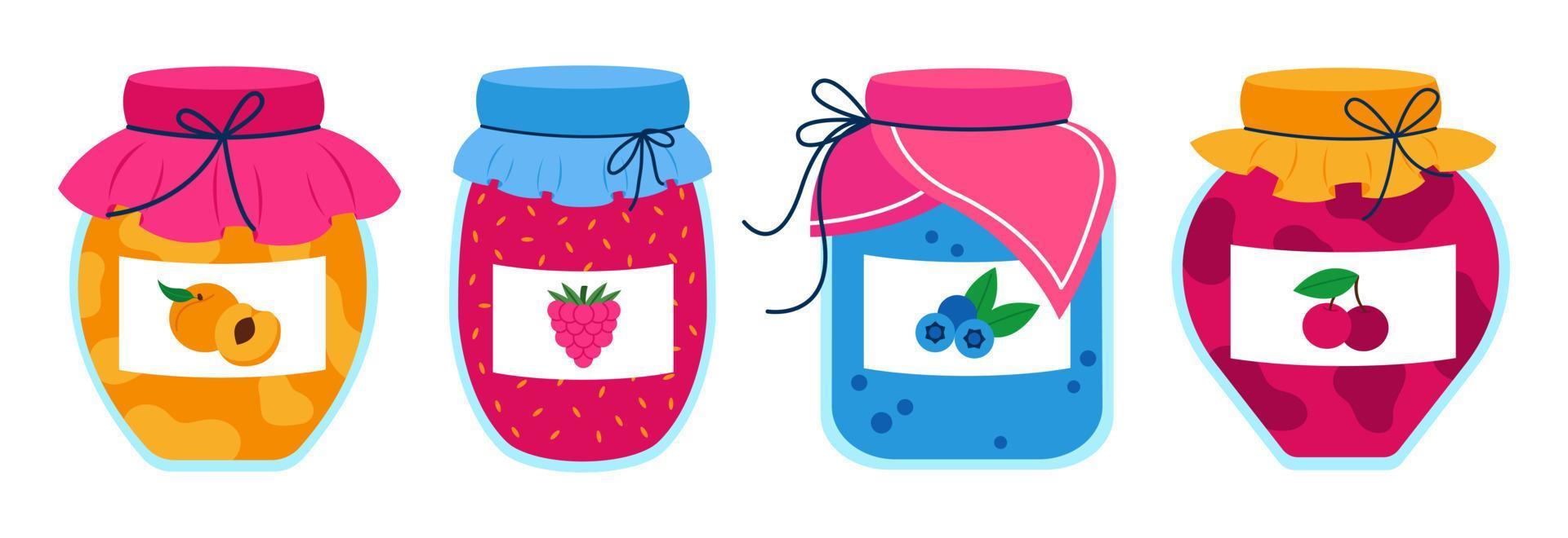 conjunto de Fruta Enjambres en vaso frascos aislado en blanco antecedentes. conservación colección en plano estilo. vector