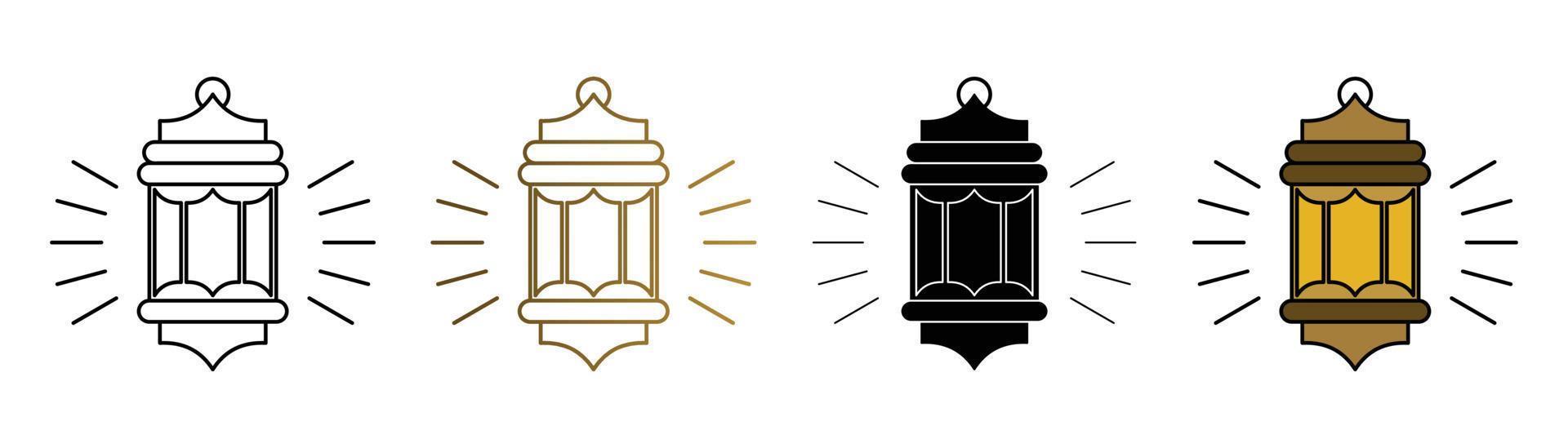 Set of Islamic themed lanterns, with line designs, silhouettes and attractive colors. Vector illustration of islamic holiday, can be used for web icon.