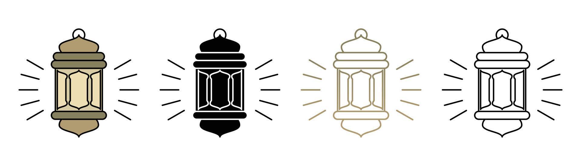 Set of Islamic themed lanterns, with line designs, silhouettes and attractive colors. Vector illustration of islamic holiday, can be used for web icon.