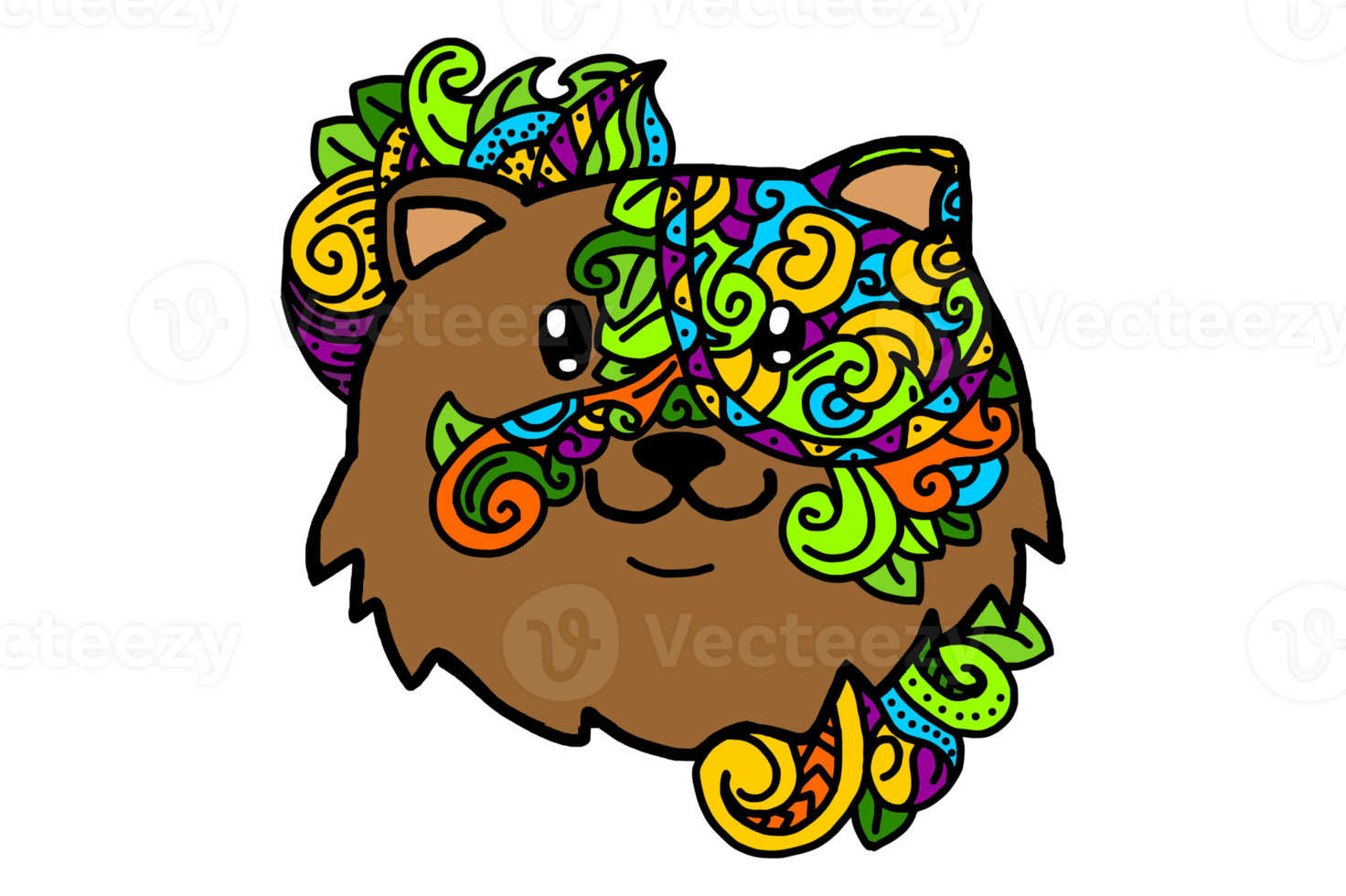 Cute Dog Head With Colorful Ornaments png