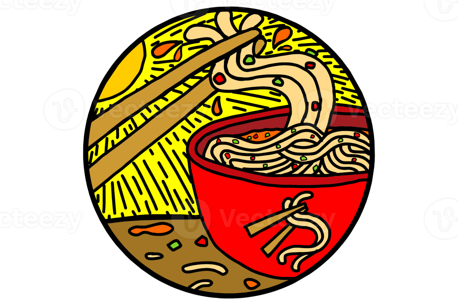 Chomping a Bowl of Noodles Against a Sunlight Background png