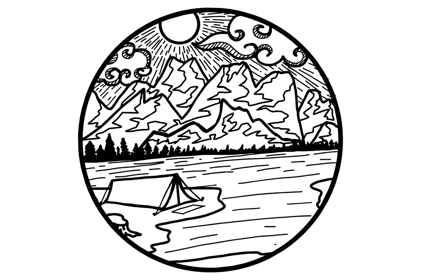 Tents With Mountain And Lake Views png