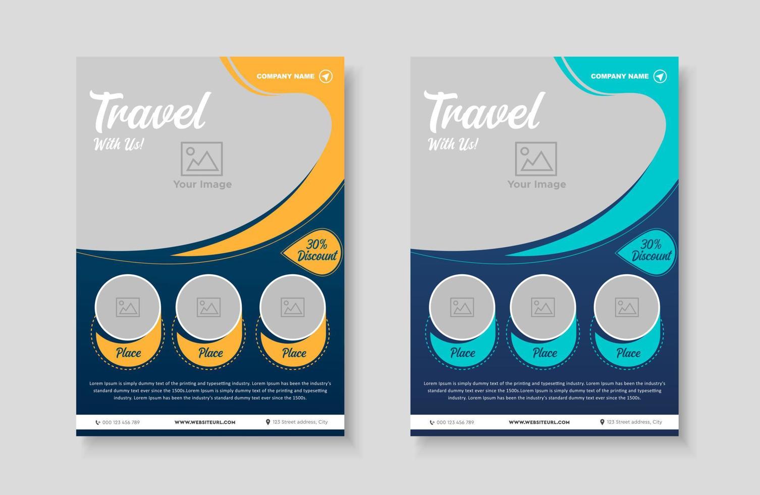 Vacation travel tour agency flyer template design layout. Summer and holiday traveling business advertisement a4 brochure flyer or poster vector template design.