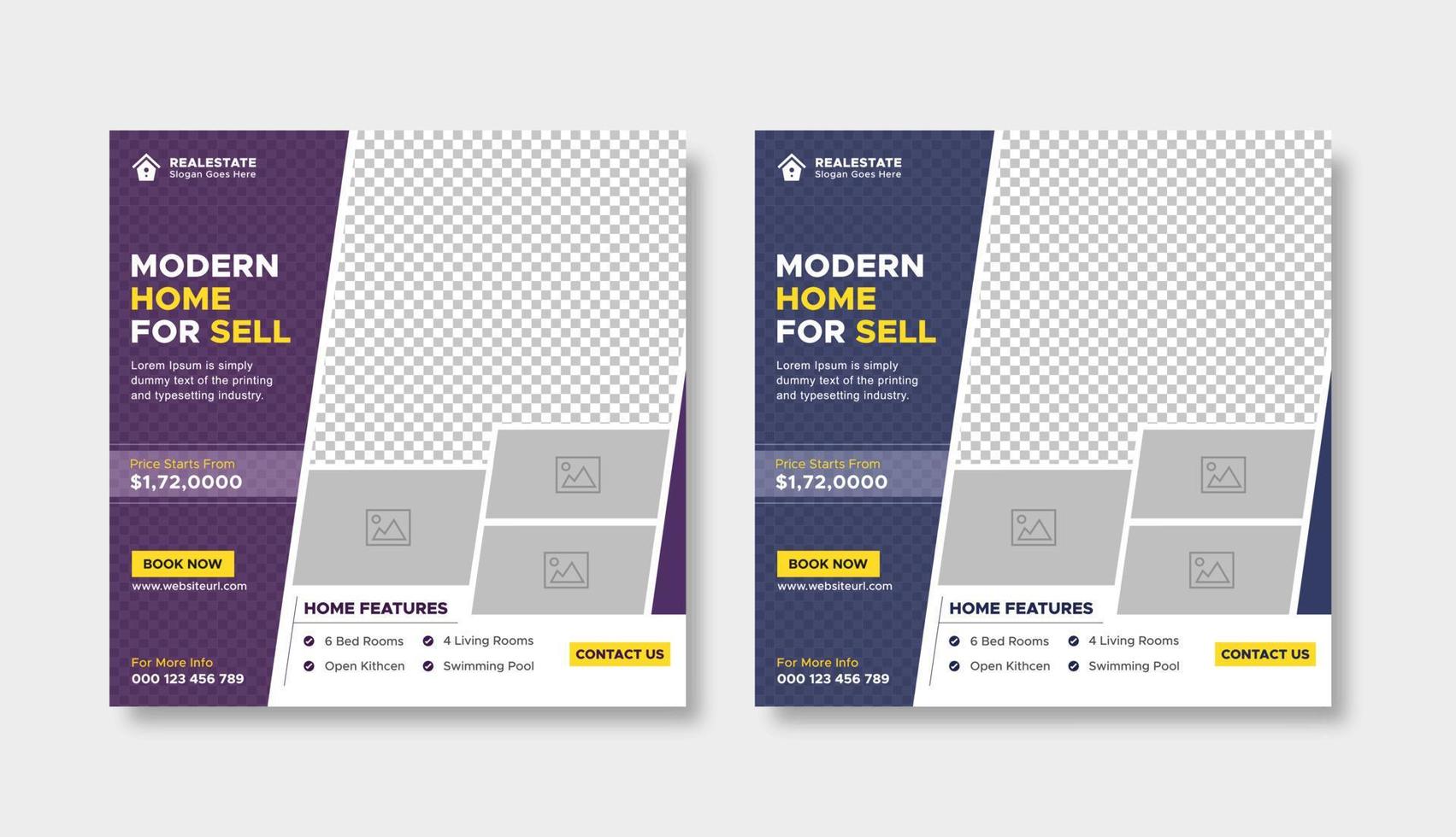 Creative minimalist real estate modern home sale social media post design template. Elegant house sale promotional square web banner vector template.