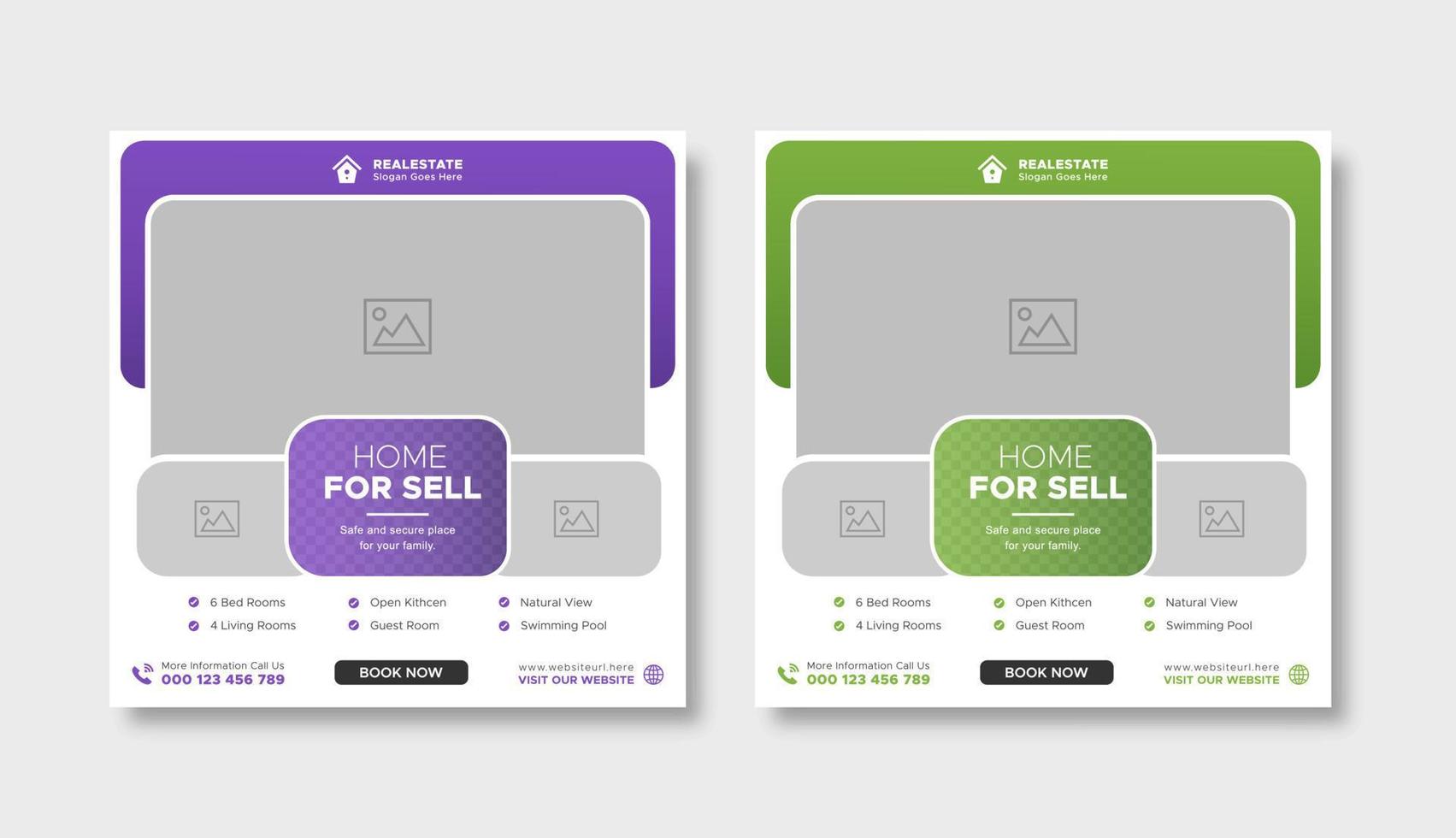 Creative minimalist real estate modern home sale social media post design template. Elegant house sale promotional square web banner vector template.