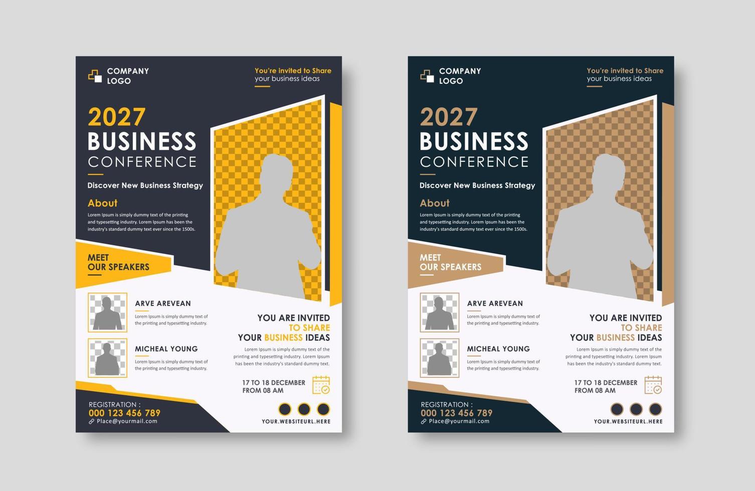 Business conference live meeting and event flyer template. Corporate invitation business workshop and abstract seminar promotion poster design. Leaflet, modern layout, pamphlet, vector flyer in A4.