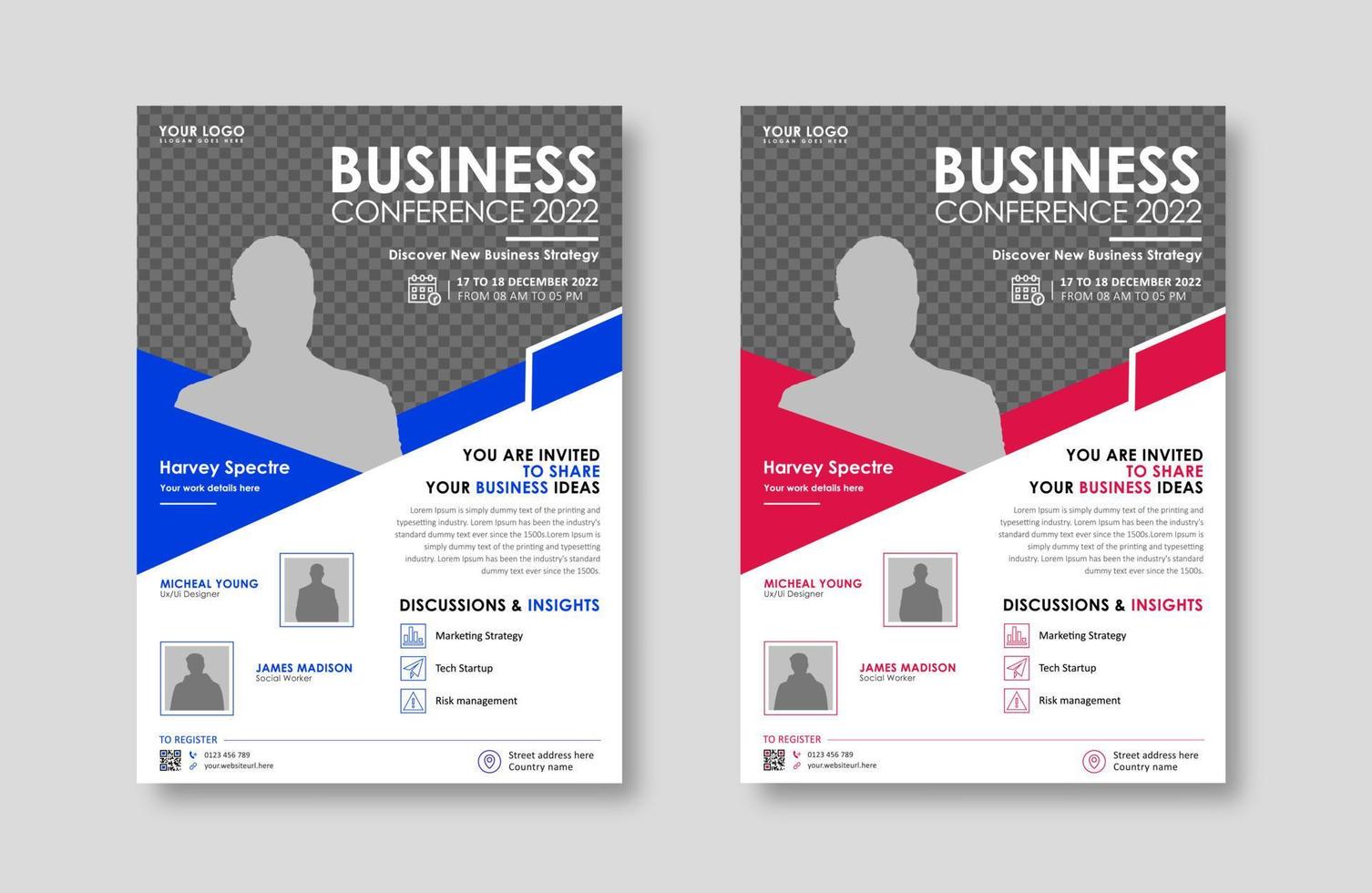 Business conference live meeting and event flyer template. Corporate invitation business workshop and abstract seminar promotion poster design. Leaflet, modern layout, pamphlet, vector flyer in A4.