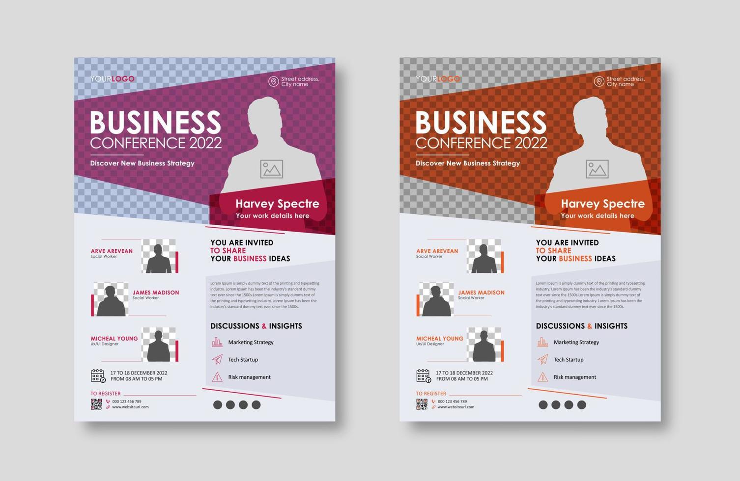 Business conference live meeting and event flyer template. Corporate invitation business workshop and abstract seminar promotion poster design. Leaflet, modern layout, pamphlet, vector flyer in A4.