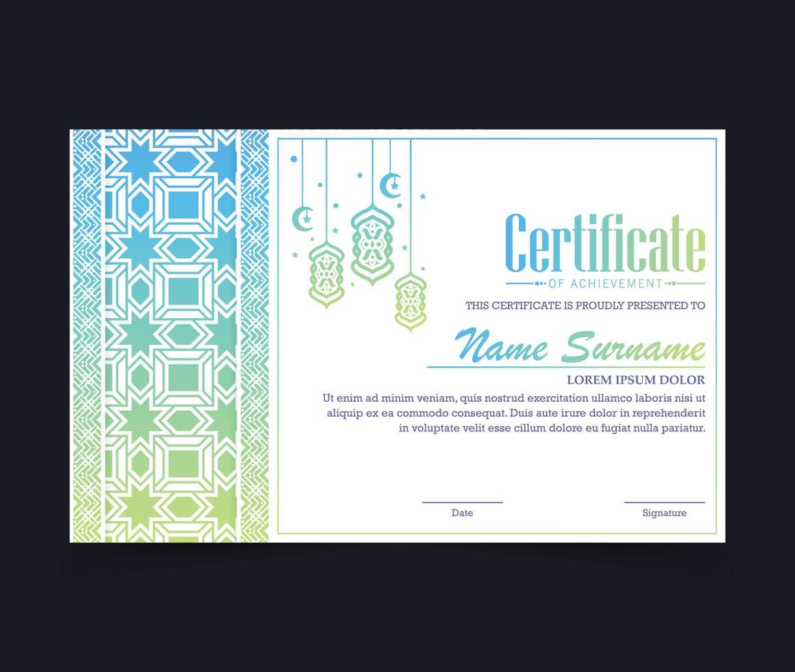 colorful islamic ramadan award certificate vector