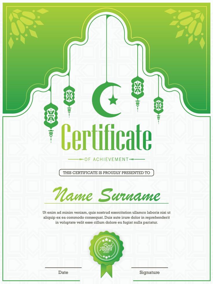 Green islamic ramadan award certificate vector