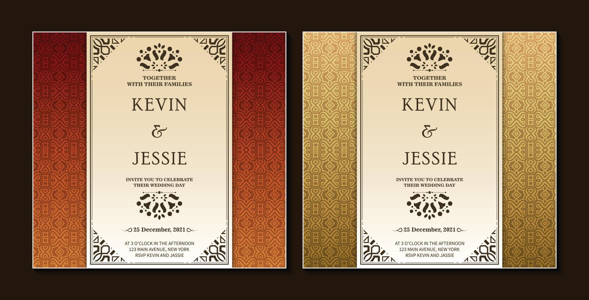 Elegant wedding invitation with pattern motif vector