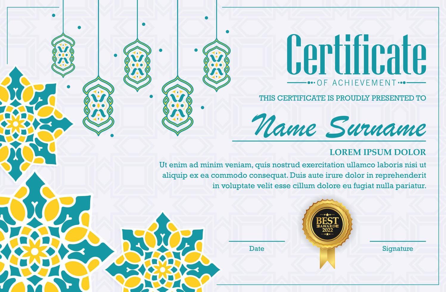 colorful islamic ramadan award certificate vector