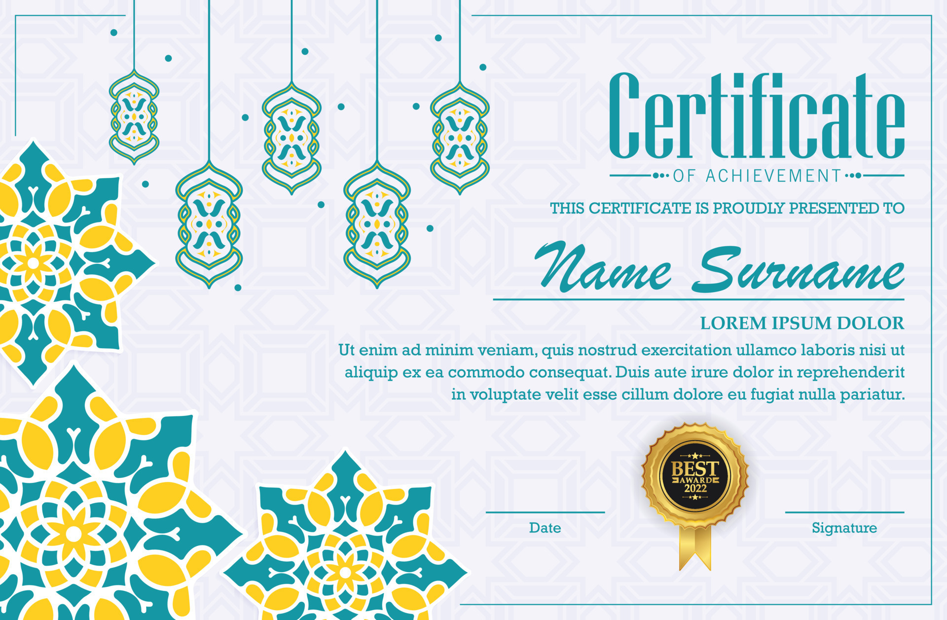 colorful islamic ramadan award certificate 21468531 Vector Art at Vecteezy