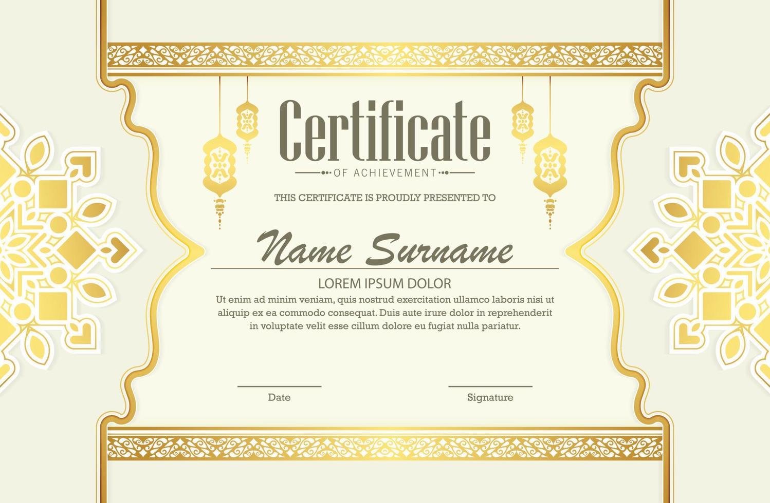 luxury islamic ramadan certificate design vector