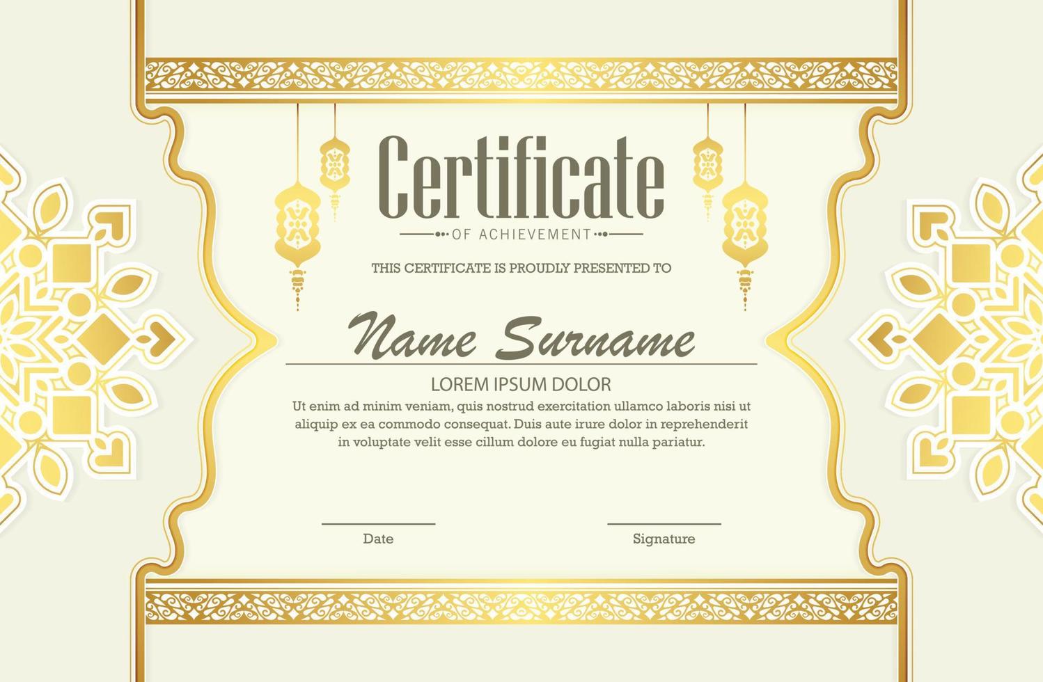 lujo islámico Ramadán certificado diseño vector