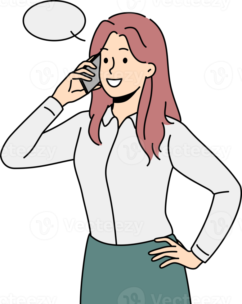 zakenvrouw praten Aan mobiele telefoon met cliënt png