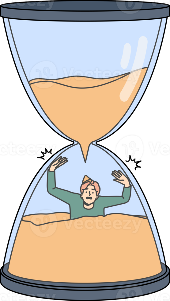 Stressed man sinking in hourglass png