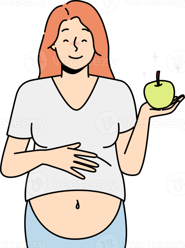 sorridente grávida mulher com maçã png
