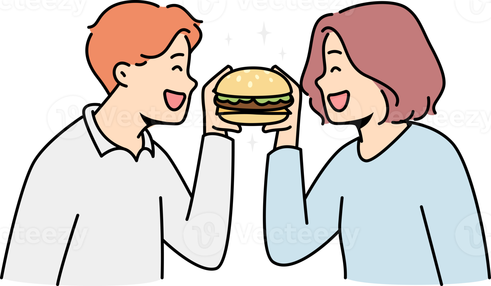 gelukkig paar aan het eten hamburger samen png