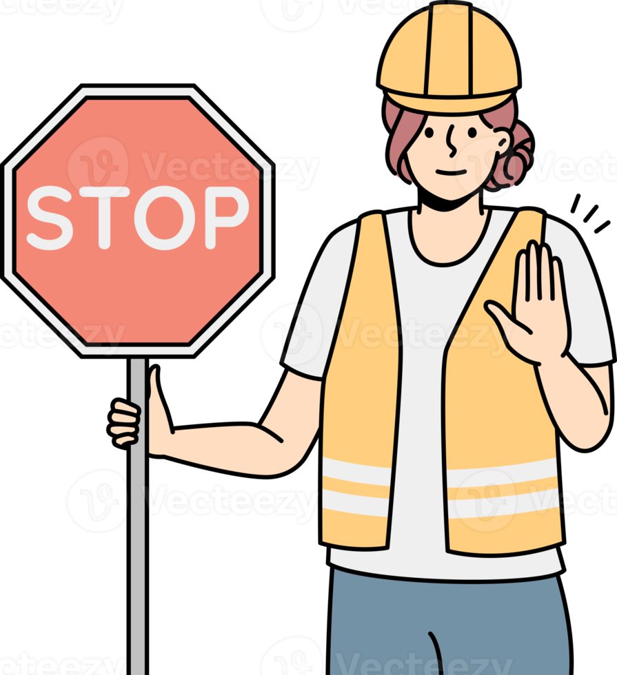 Woman in uniform show stop sign png