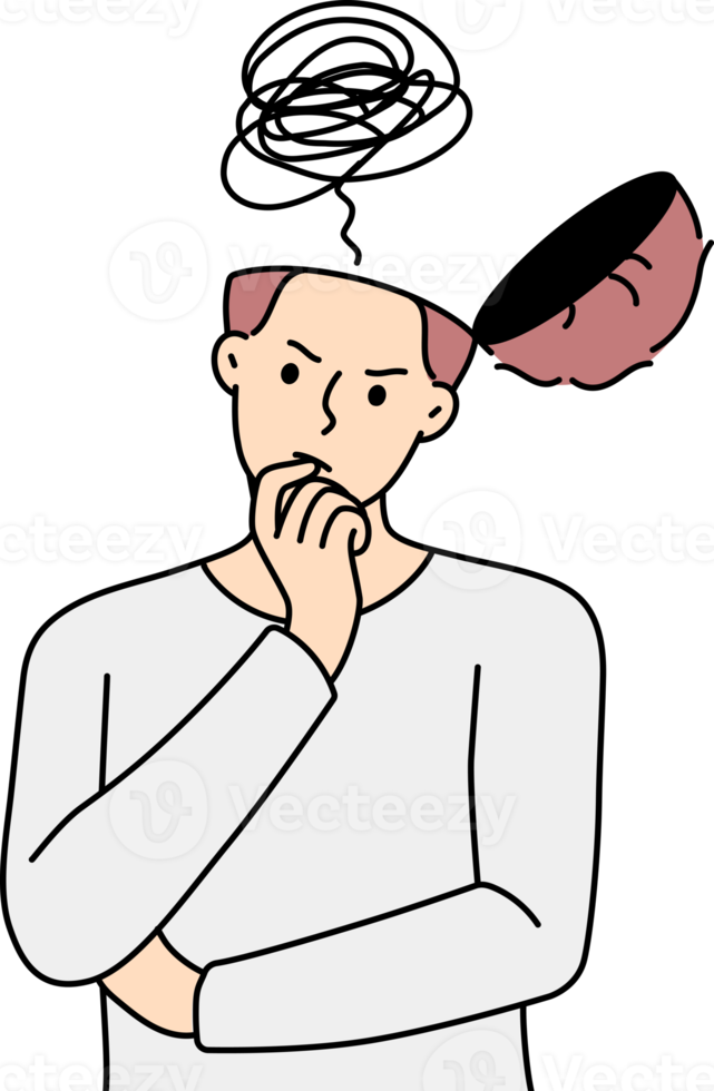 Pensive man with head open look for solution png