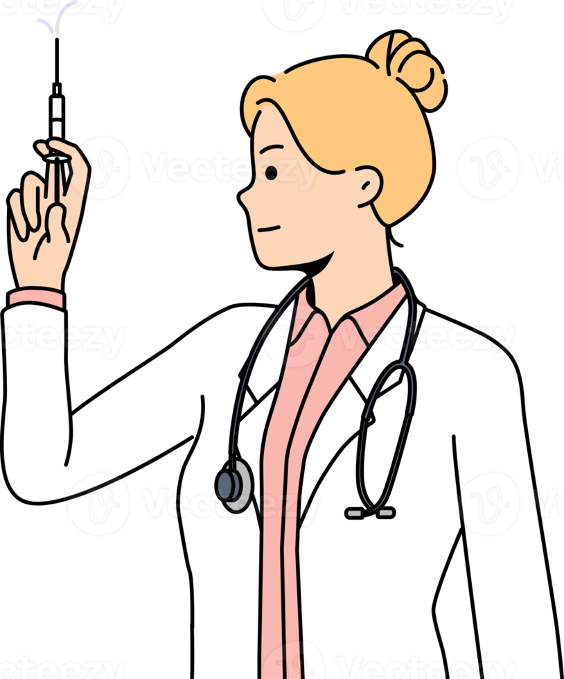 Female nurse with syringe in hands png
