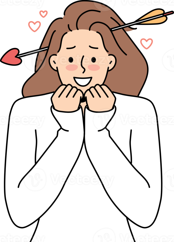 lächelnd Frau mit Amor Pfeil im Kopf 21468686 PNG