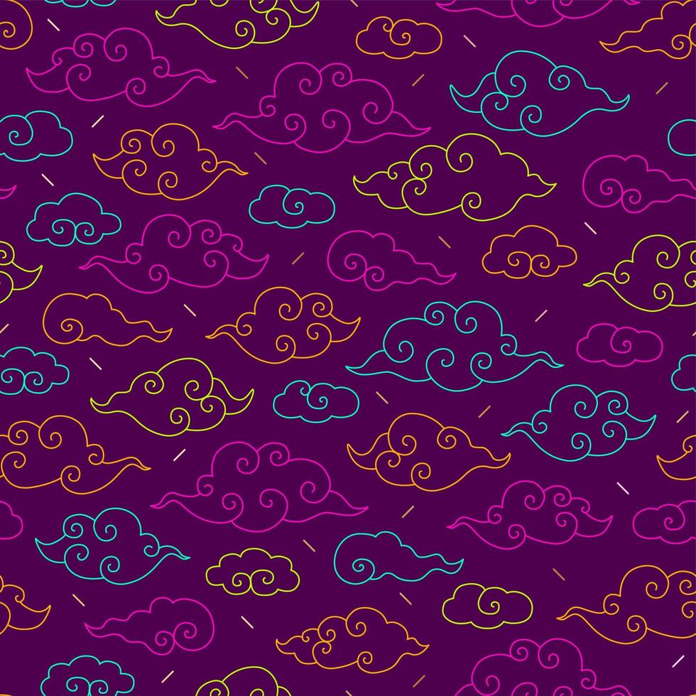 Vector Chinese, Korean or Japanese Traditional Line Drawing Cloud Seamless Pattern.