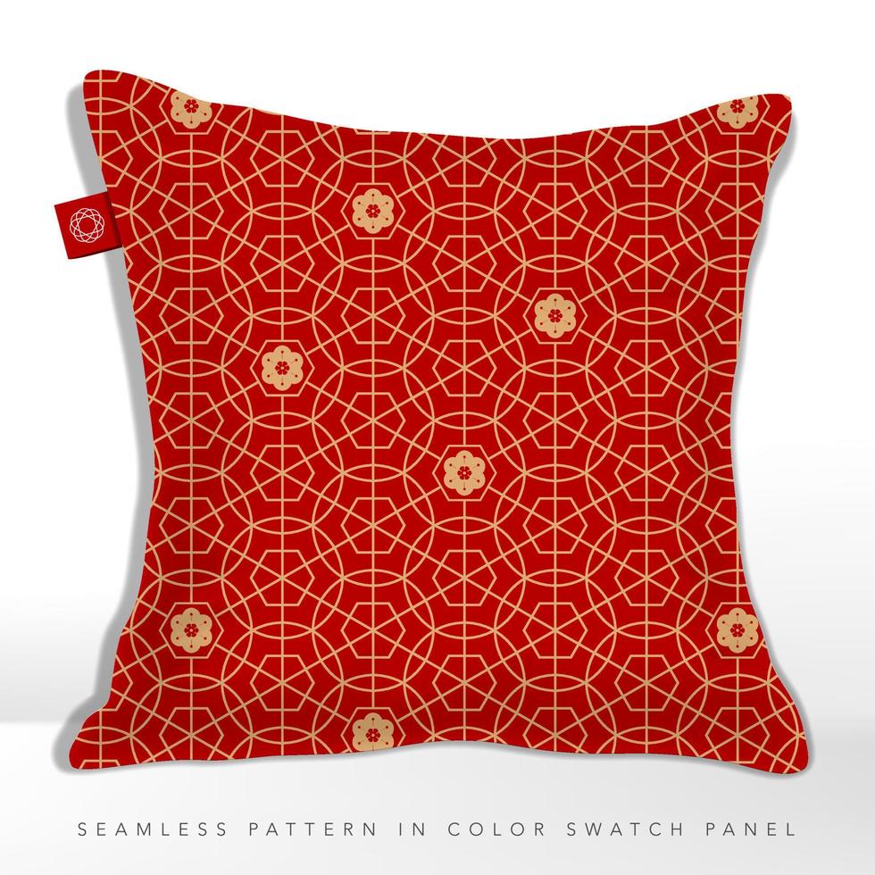 Vector Traditional Chinese, Korean or Japanese Geometric and Floral Seamless Pattern for Lunar New Year, Celebration, Fabric and Wrapping Paper Print. Red and Gold.