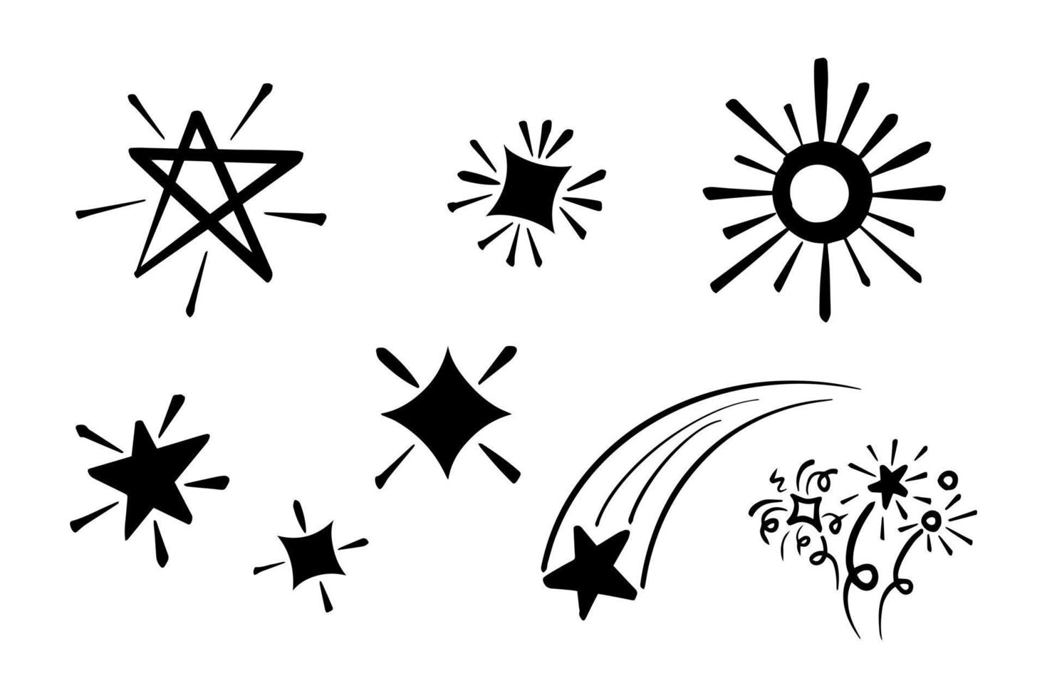 Starburst doodle set. Hand drawn star. vector