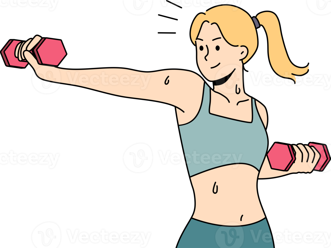 Fit woman with dumbbells training png