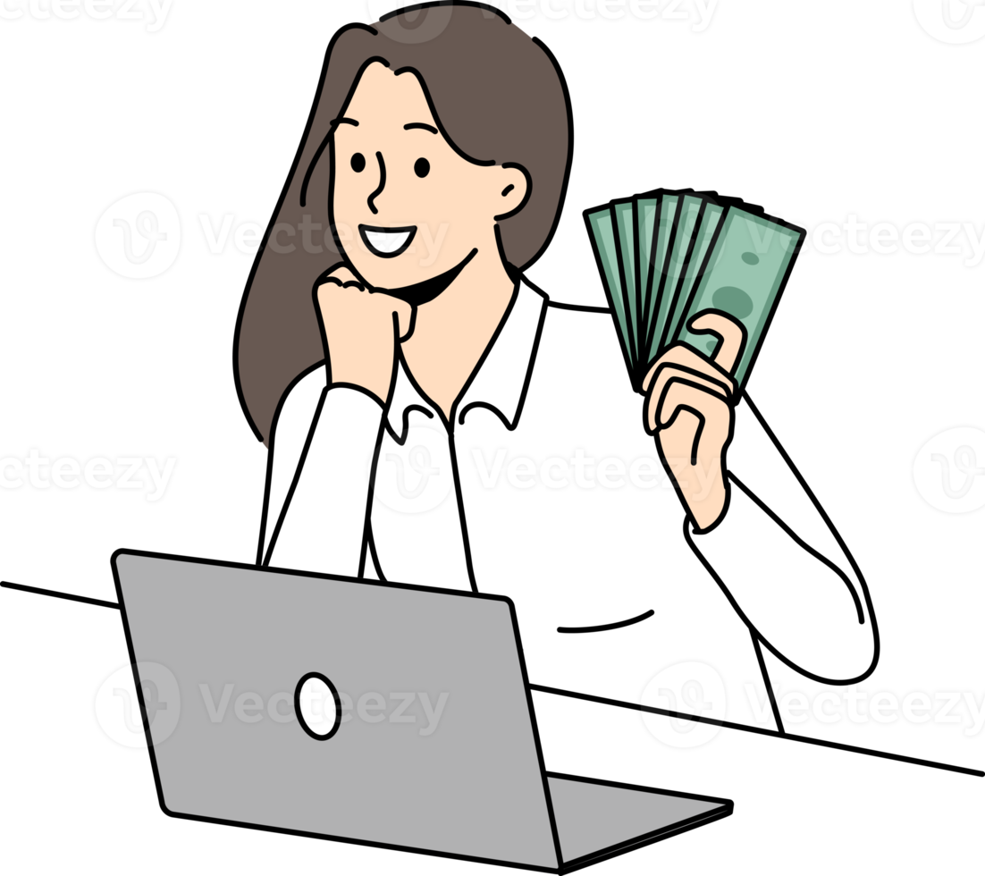 glimlachen vrouw werk Aan laptop online verdienen geld png