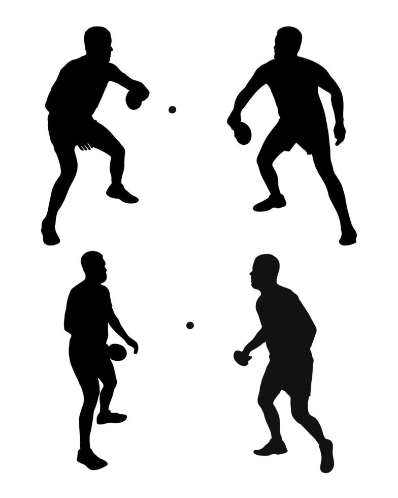 Vector black silhouette athletes tennis player playing table tennis. Men body model, athlete figure.
