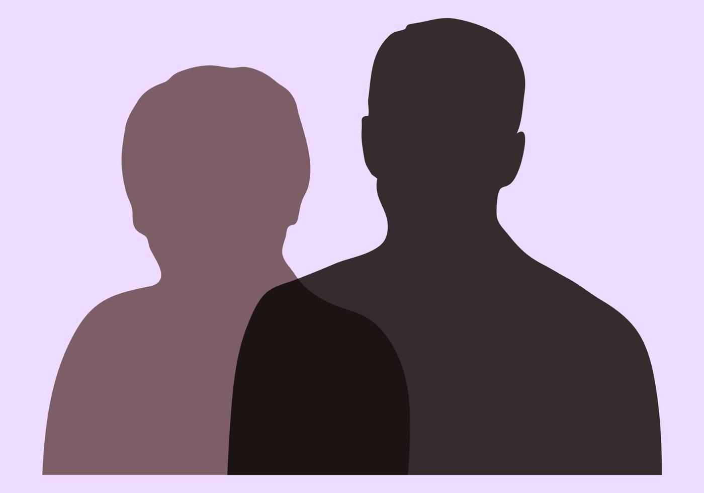 Portrait silhouette of man and woman, concept of meeting, team, partnership, couple, friends, isolated vector