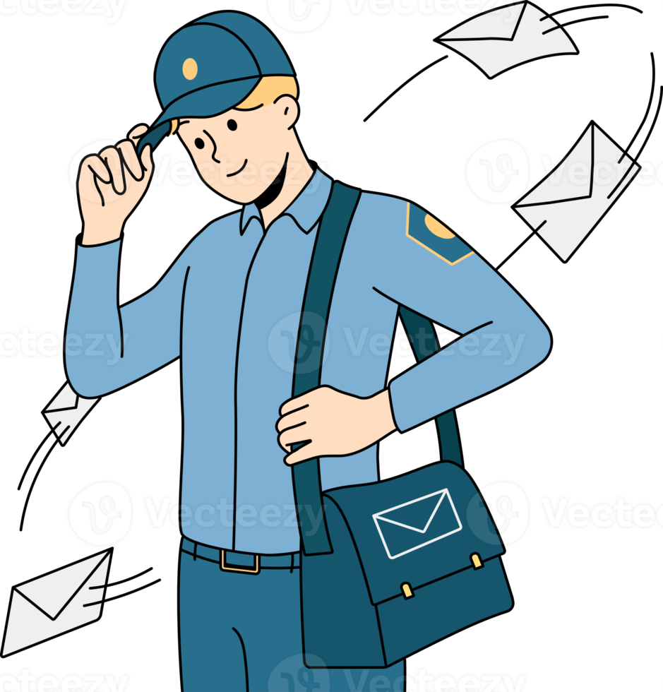 Smiling postman delivering letters png